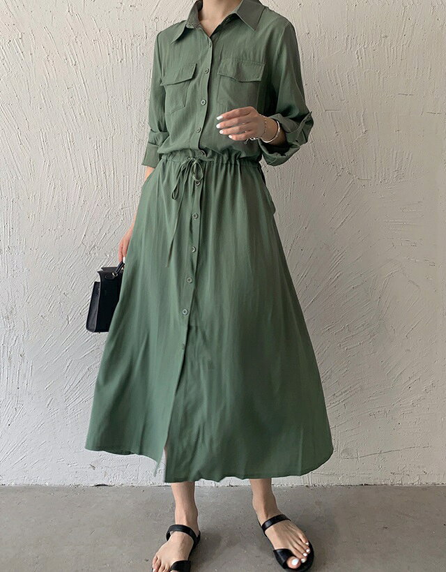 襟つき ワンピース 春 きれいめ ワンピース ロング丈 ワンピース 長袖 ロング 春 秋 ワンピースドレス 上品 シンプル カジュアル 無地 大きいサイズ 3L leap-ec-10009589 パーティードレス通販Leap サンプル画像2