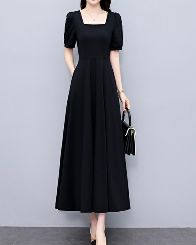 ワンピース 半袖 きれいめ ロングワンピース 半袖 夏 レディース パーティードレス 大きいサイズ 3L 4L 5L 6L 結婚式 お呼ばれドレス 無地 シンプル ウエスト切り替えドレス