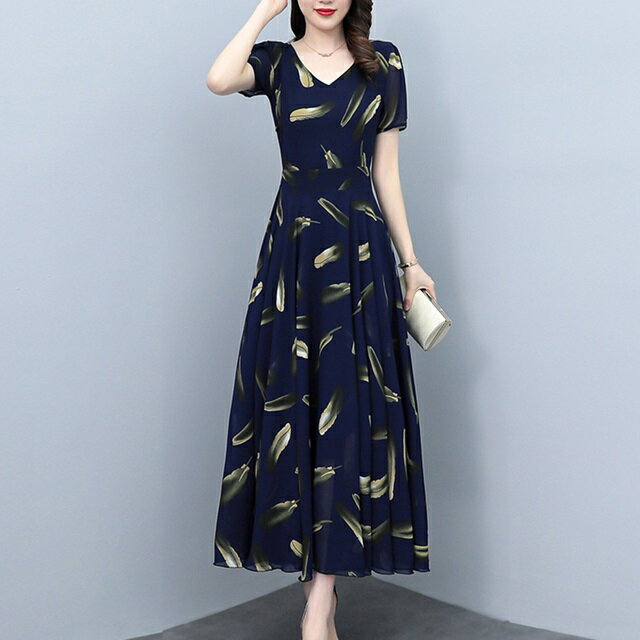 ワンピース 半袖 きれいめ ロングワンピース 半袖 夏 レディース パーティードレス 大きいサイズ 3L 4L 5L 6L 結婚式 お呼ばれドレス Vネック 総柄