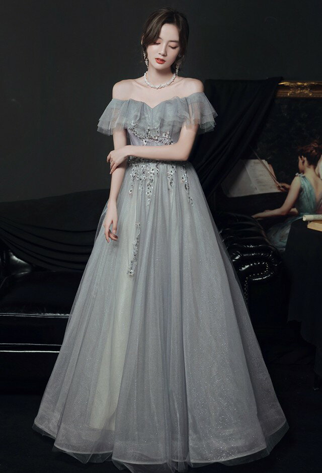 ウェディングドレス カラードレス ウエディング 結婚式 二次会 花嫁 ドレス オフショルダー ロングドレス 大きいサイズ 3L 4L プリンセスライン フレア フリル 花柄 フラワーモチーフ 肩出し 肌見せ 舞台衣装 ステージドレス