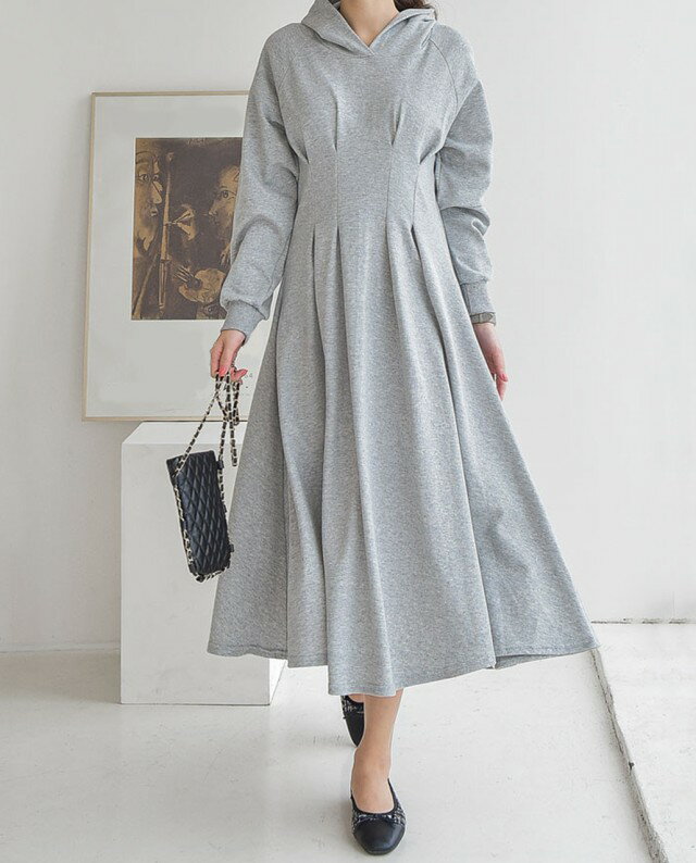 パーカーワンピース ワンピース 長袖 ロング Aライン レディース ロングワンピース フード ロングパーカー シンプル カジュアル 大きいサイズ 3L ゆったり 黒 秋冬 春 秋 冬 可愛い 韓国 ファッション 20代 30代 40代のサムネイル