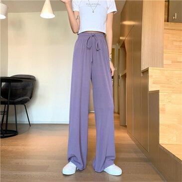 ワイドパンツ レディース ハイウエスト ボトムス パンツ 春 夏 黒 ウエストゴム ストレート 大きいサイズ 3L リラックスパンツ ウエストリボン 無地 カジュアル ゆったり シンプル