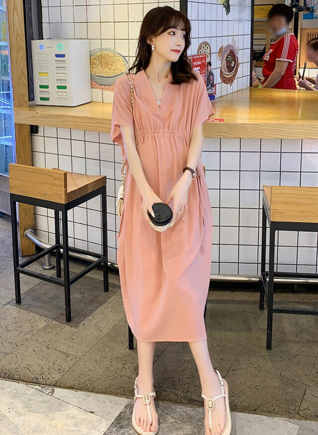 マタニティ ワンピース 半袖 ロングワンピース マタニティ ドレス ロング 結婚式 お呼ばれ 大きいサイズ 3L Vネック リボン 妊婦服 フレンチスリーブ 体型カバー ゆったり 韓国 きれいめ カジュアル おしゃれ 大人可愛い