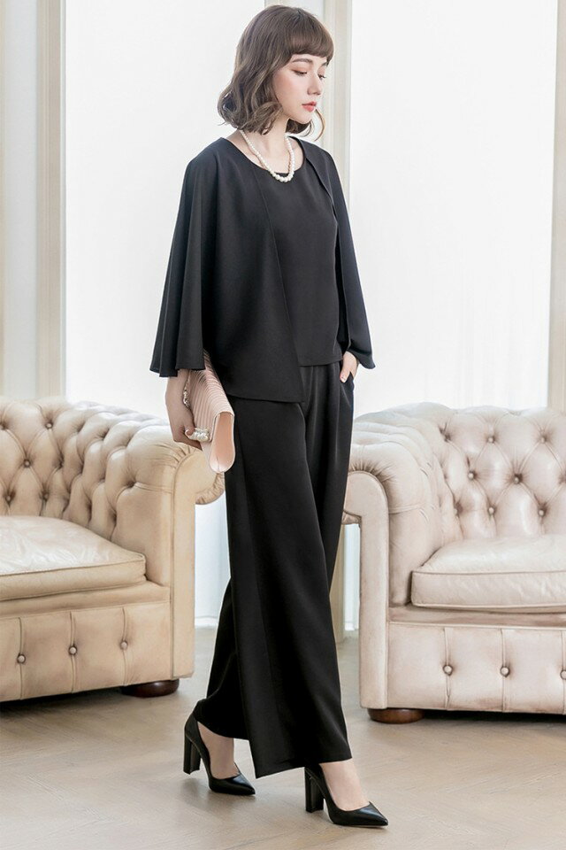 パンツドレス パンツスーツ セットアップ レディース フォーマル ケープ ワイドパンツ 二次会 上品 結婚式 お呼ばれ ドレス パーティードレス パンツ レディース 20代 30代 40代 黒 大きいサイズ 3L 入学式 卒業式