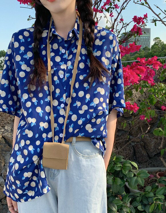 アロハシャツ レディース トップス 春夏 柄シャツ 襟付き シャツ ブラウス 半袖 フルーツ柄 羽織