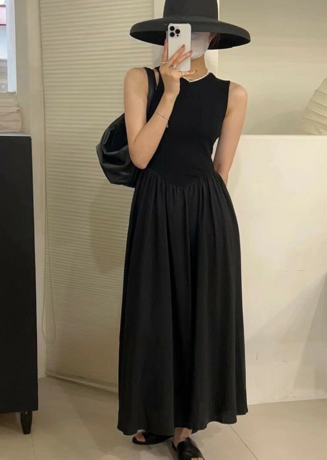 ノースリーブ ワンピース レディース ロング マキシワンピース 春夏 ロングワンピース Aライン フレア シンプル マキシ丈 ロング丈 黒 サマードレス サマーワンピース きれいめ カジュアル