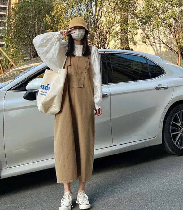 ジャンパースカート ロング セットアップ レディース コーディネートセット ワンピース 2点セット 大きいサイズ 3L ブラウス 長袖 バルーンスリーブ オール...