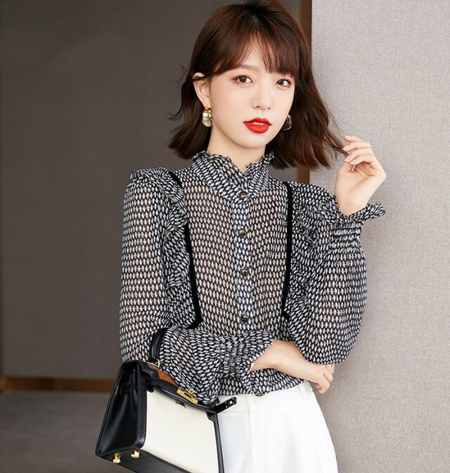 フリルブラウスレディース長袖トップ...