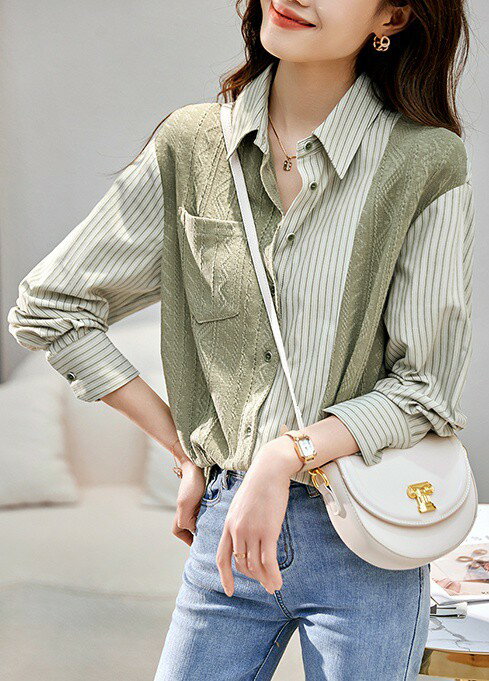 切り替えトップス襟付きシャツレディ...