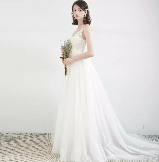 ウェディングドレス 袖なし ノースリーブ エンパイアライン 結婚式 花嫁 ドレス ハイウエスト レースアップ トレーンドレス ウエストマーク 大きいサイズ 3L 小さいサイズ マタニティドレス 白 前撮り