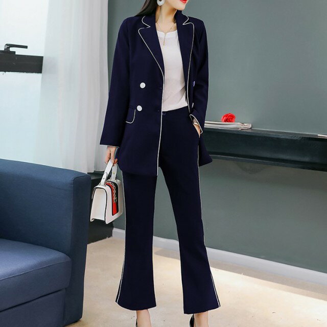 Rakuten - パンツスーツ セットアップ ダブル 襟あり 大きいサイズ 七分丈 ビッグシルエット レディース スーツ ジャケット パンツ こなれ感 黒 春 夏 秋 通勤服 オフィス セレモニー 卒業式 入学式