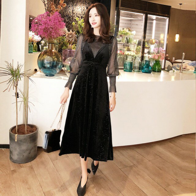 ワンピース セットアップ レディース パーティードレス シースルー シアー トップス 長袖 袖あり フリ..