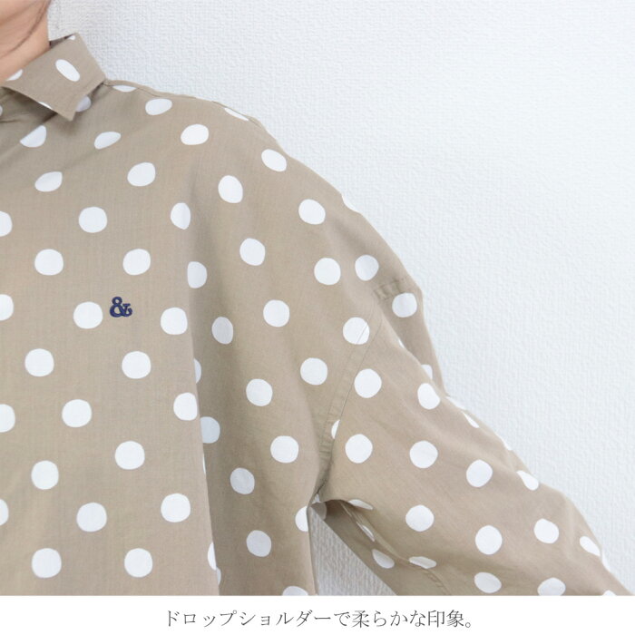 シャツ レディース 長袖 eco ビスコース ドット チュニック