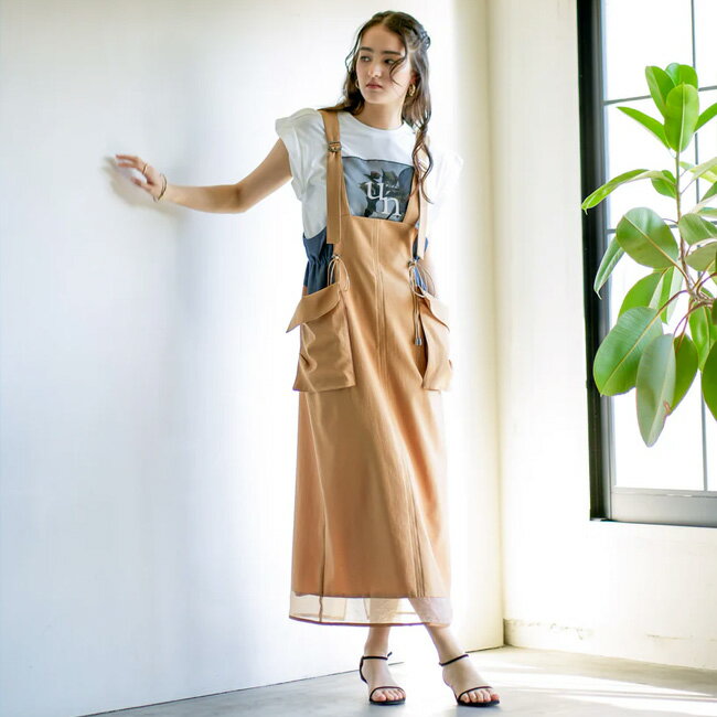 ラリアムー Lallia Mu アウトポケット ジャンパードレス 【ブラック ピスタチオ ジャンスカ ジャンパースカート レディース サロペット スカート ワンピース キャミワンピ ロング 春 夏 無地 ポケット付き 調節可 服 】2512327【正規取扱店】