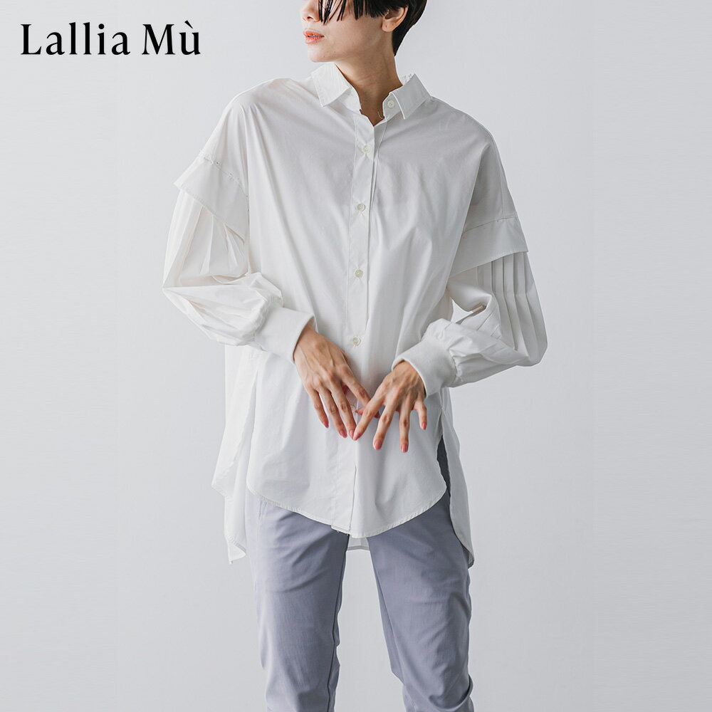 Lallia Mu (ラリアムー) <br>プリーツスリーブシャツ<br><br>シャツ