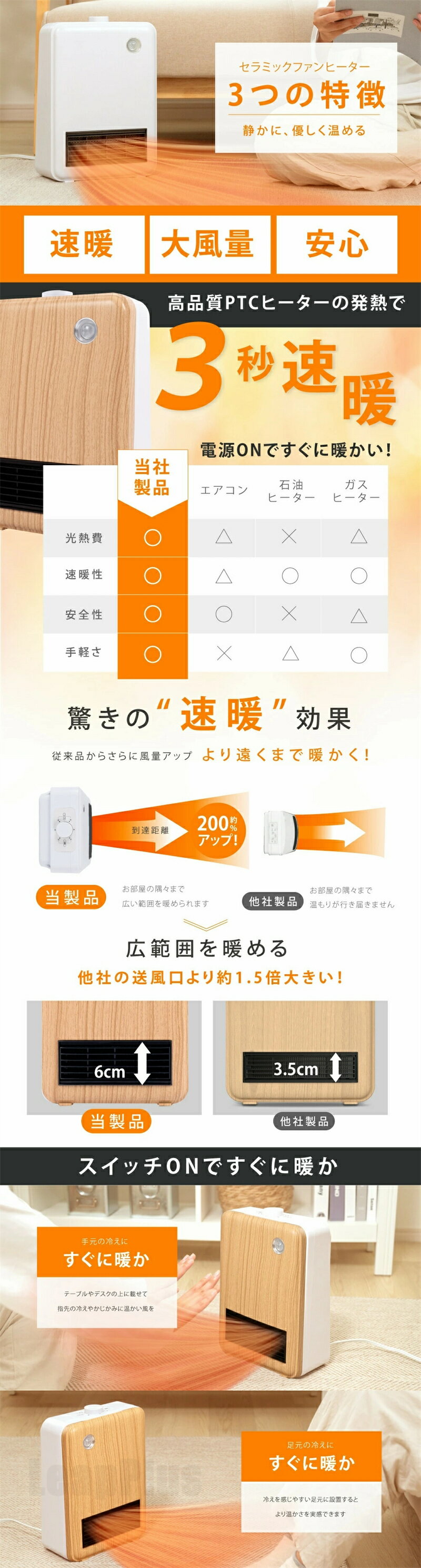 セラミックファンヒーター 人感センサー ダイヤル式 セラミックヒーター ヒーター ...