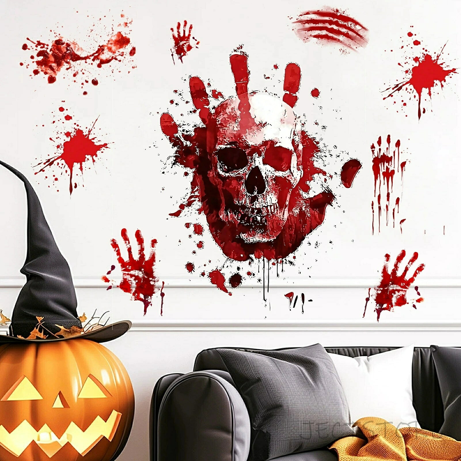 商品情報 【商品名】ハロウィン 飾 【商品番号】z49 【商品仕様】 ハロウィン 飾り ウォールステッカー ハロウィンステッカー 窓ステッカー ハロウィン 人影 幽霊 血まみれの手形 静電ステッカー ガラス ステッカー 両面 デコレーション 汚れない 剥がせる 剥がせる:静電気なので、窓やガラスなどの滑らかな表面に接着剤なしでしっかりと吸着でき、剥がしても跡が残りません。 お部屋や店舗のガラスはもちろん、ハロウィンの飾りに、パーティーや店舗のインテリアにおすすめです。お化け屋敷やショーウィンドウなどの変貌はめざましい ハロウィンの雰囲気をさらに盛り上げてくれます。貼り付けのはとても簡単、子供たちも大喜びでしょう。 耐湿性：PVC素材を採用しており、耐湿性に優れています。雨の日でも大丈夫です。室内も、室外も使えます。 ご使用：貼る前に、窓やドアをきれいに拭いたら貼る方が丈夫です。そして、水が残っているまま貼る方は、泡などが少なくなるし、移動も出来ます。 【適応場所】ガラス戸、お店の窓ガラス、キッチンやバスルームのタイル、家電製品など、あらゆる滑らかな表面に適しています。（壁や粗い表面で利用できません、ご注意ください。） 【注意事項】 ※お客様のモニターを通してご覧になって頂いている為、実物を蛍光灯や自然光の下でご覧になった場合と色味が異なる場合がありますので、ご理解の上ご購入頂きますようお願い致します。 ※大量生産による生産過程におきまして、若干の個体差(2cmから3cm)が生じる場合がございます。 それ以上の差異がある場合は弊社までお問い合わせください。 ※エコ考慮のため、ペーパー製の取り扱い説明書がついておりません。予めご了承くださいませ。 ※初期不良の場合は到着後7営業日以内にご連絡ください。 【※【下記の場合も返品・交換をお受けできません】 ・ ご使用済・洗濯済場合 ・ お客様の元できずまたは破損・汚損が生じている場合 ・ 商品ににおいが付着している場合 ・ 過度な返品・交換を繰り返している場合 ※販売している商品は全て新品未使用です、倉庫から出荷前に検品必要ですので、箱を開封する場合もございます、予めご了承くださいませ。