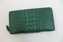 【まもなく終了10%offクーポン】クロコダイル 長財布 本革 財布 グリーン 緑 一枚革 センター取り ホーン ラウンドファスナー 最上級品