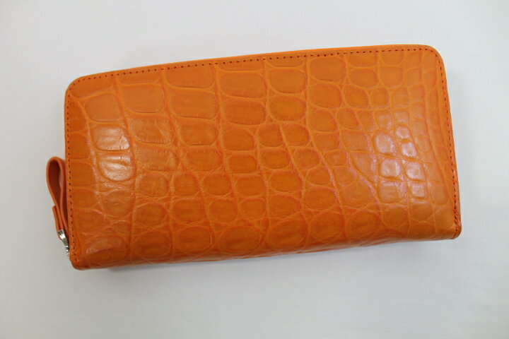 【まもなく終了10%クーポン】【ヘンローン社製】 クロコダイル 財布 長財布 本物 オレンジ マット仕上げ ワニ本革 ラウンドファスナー...