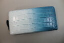 【一枚革センター取り】 クロコダイル 長財布 本物 グラデーション ブルー ラウンド 内側もクロコダイル使用 ヘンローン社製 ワニ本革 最上級品
