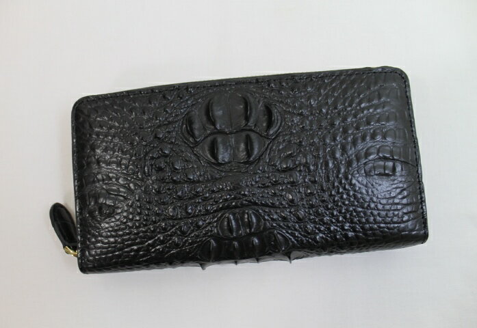 【もれなくポイント10倍】クロコダイル 財布 長財布 本革 背部革 ブラック 黒 一枚革 センター取り ラウンドファスナー クラウン ホーン 最上級品...