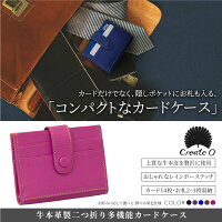 カードケース牛本革製多機能二つ折りお札カード/14枚収納選べる5色メンズレディースSuicaポイントカードカラーステッチ専用ケースロゴ入り巾着付き贈り物あす楽対応【送料無料】_82151