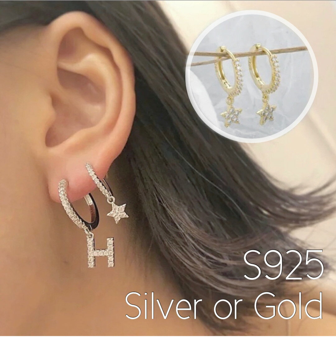 【GW中最大500円クーポン＆送料半額】 925 ピアス パヴェ シルバーポスト 金属アレルギー 金属アレルギー対応 S925 プチプラ 星 キャッチレス 揺れる 人気 重ね付け フープ フープピアス 落ちない 外れない 外れ ない 外れにくい 片耳 片耳用 1000円 1000円ポッキリ