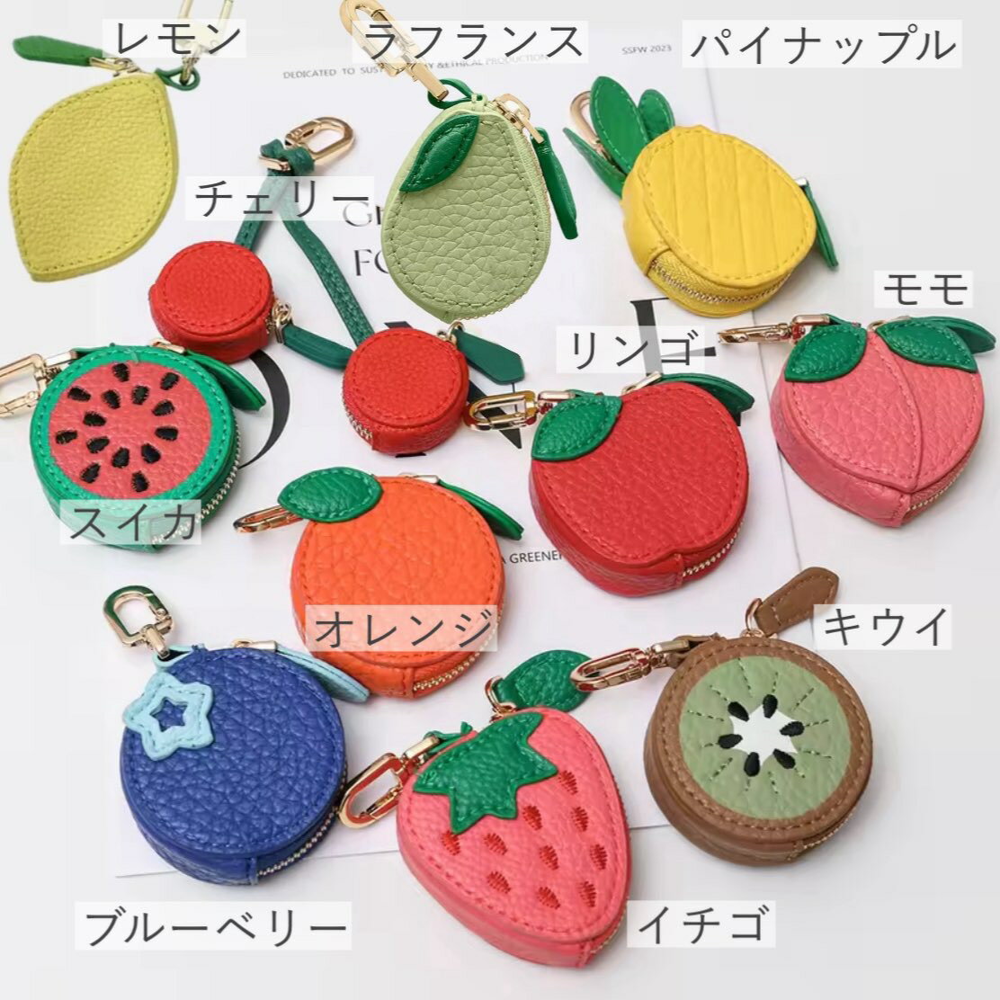 エアタグケース キーホルダー フルーツ チャーム 小物入れ コインケース チャーム さくらんぼ フルーツチャーム バッグ スイカ みかん イチゴ いちご パイナップル レモン りんご 林檎 梨 桃 キウイ さくらんぼ 果物 バッグアクセサリー　ss