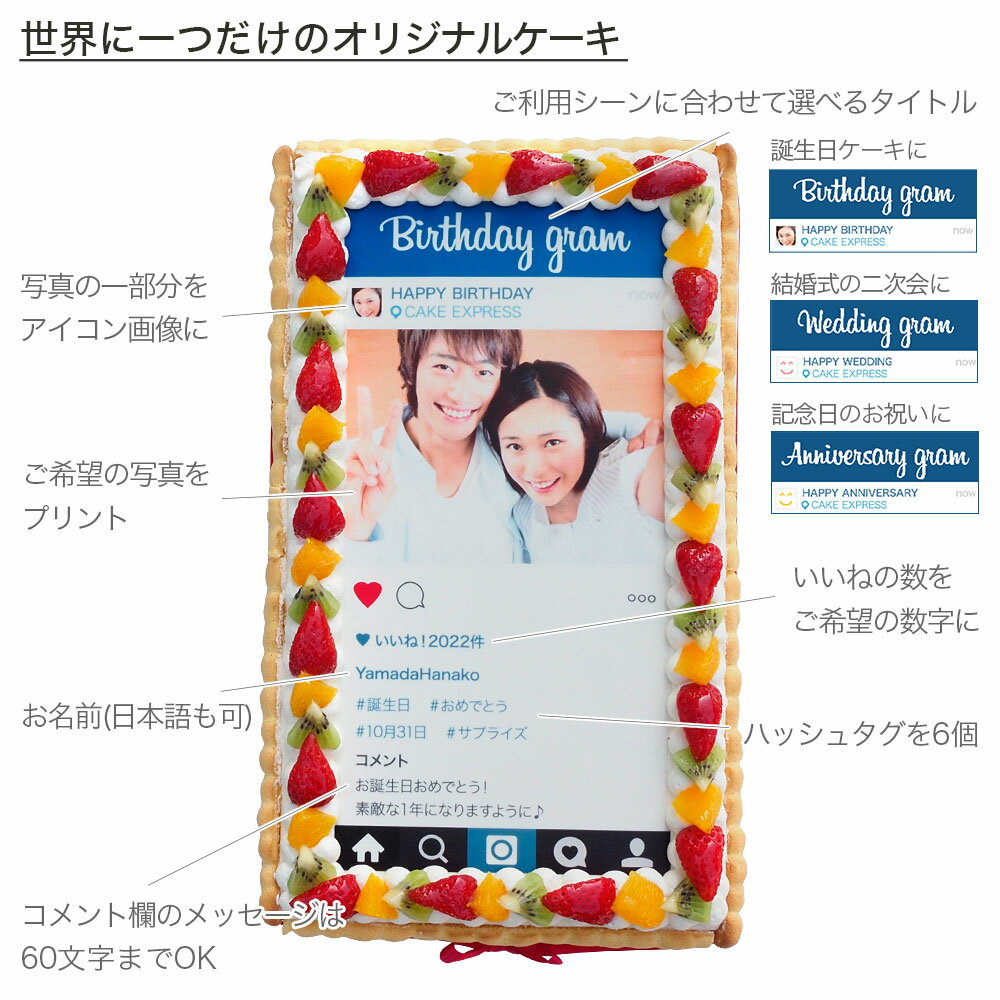 インスタ風写真ケーキ Lバースデーケーキ 生クリームのショートケーキ