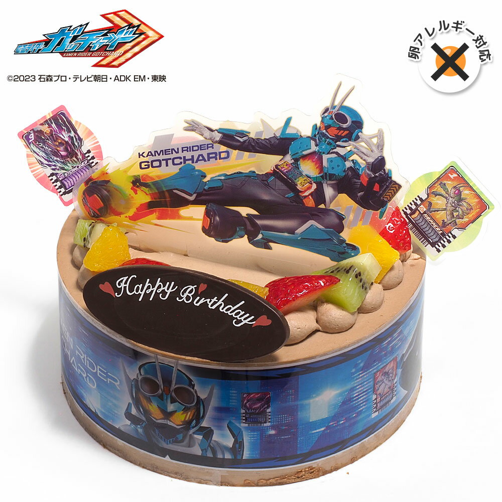 チョコレートケーキ アレルギー対応 卵不使用 キャラデコパーティーケーキ 仮面ライダーガッチャード 生チョコクリーム 5号バースデーケーキ 誕生日ケーキ 【送料無料】 4～6名様用 卵アレルギー フルーツ キャラクター チョコレートケーキ 子供 男の子 冷凍