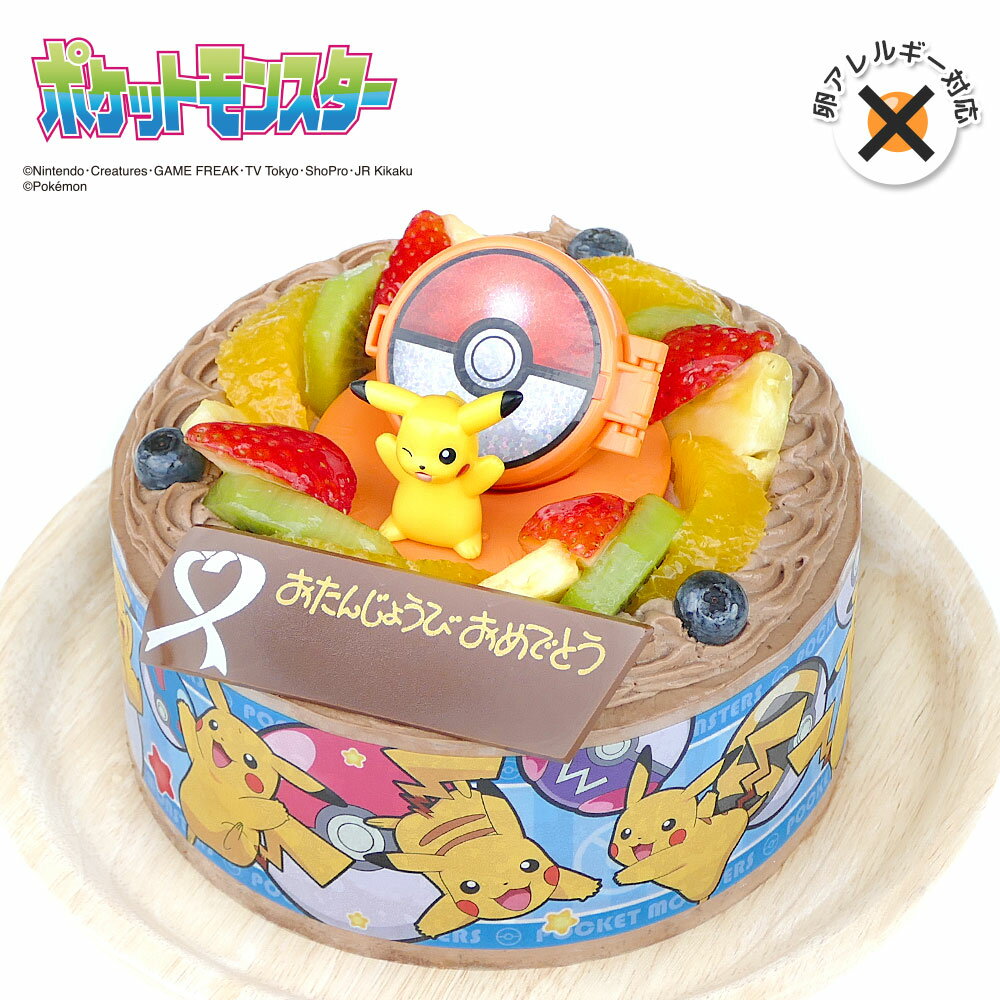 アレルギー対応 卵不使用 キャラデコお祝いケーキ ポケットモンスター 生チョコクリーム 5号バースデーケーキ 誕生日ケーキ 4〜6名様用 卵アレルギー フルーツ キャラクター ポケモン チョコレートケーキ 子供 男の子 女の子 冷凍