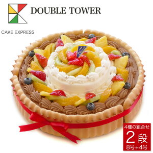 ビスキュイ付ダブルタワーケーキ 8号＋4号クリスマスケーキ Xmasバースデーケーキ 誕生日ケーキ 【送料無料】 18〜20名様用 二段 披露宴 パーティ 大きい 特大 生クリーム チョコレートケーキ サプライズ 冷凍 チョコプレート付