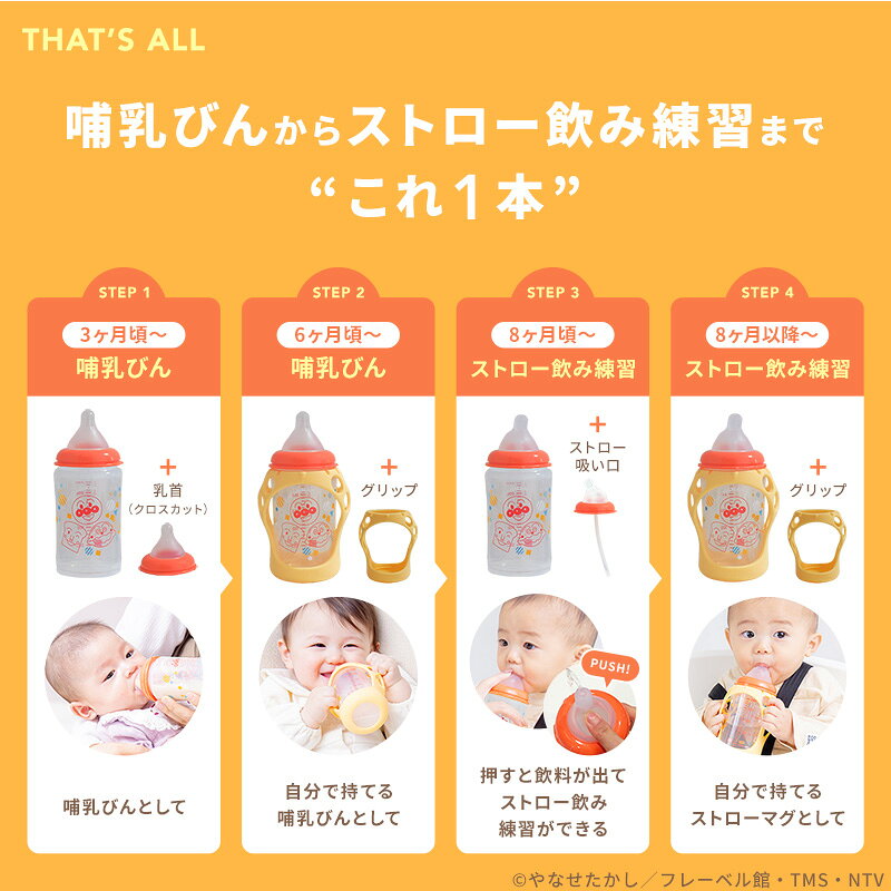 アンパンマン ステップアップ哺乳びん 哺乳瓶 プラスチック 新生児 マグ ストロー ...