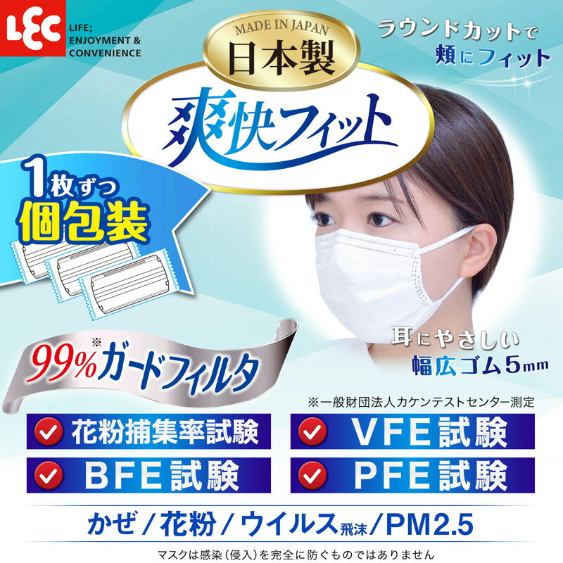 国産マスク 【爽快 フィット マスク】《普通サイズ》30枚入×1個 全国マスク工業会員マーク 個包装 3層構造 不織布マスク プリーツ 立体構造