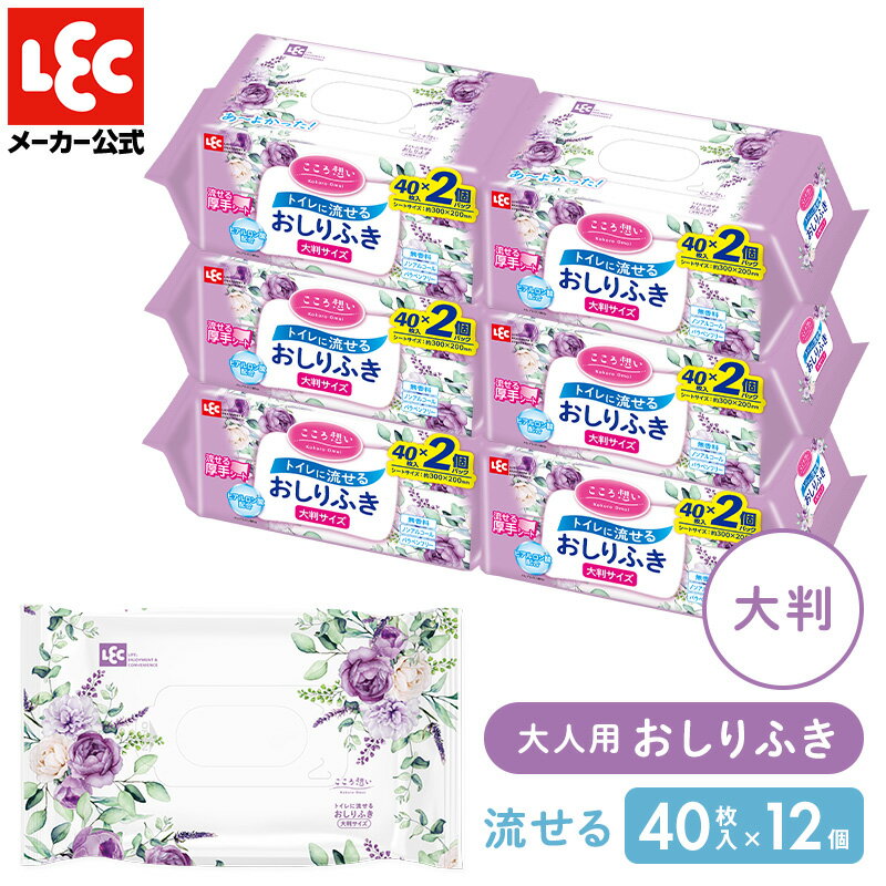 おしりふき 介護用 大判 体拭きシート 流せる からだふきタオル 体拭き 濡れタオル ウエットシート お風呂 入浴 介護 看護 大人用 防災グッズ 防災 災害対策 備蓄物資 こころ想い 流せるおしりふき 40枚×2個 6個セット レック ダイレクト lec