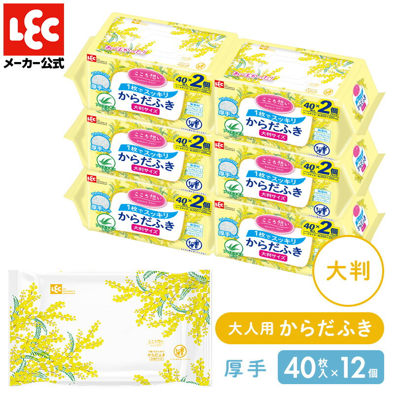 体拭きシート 介護 大判 厚手 からだふきタオル 体拭き 濡れタオル ウエットシート お風呂 入浴 介護 看護 大人用 防災グッズ 防災 災害対策 備蓄物資 こころ想い からだふき大判厚手 40枚×2個 6個セット レック ダイレクト lec