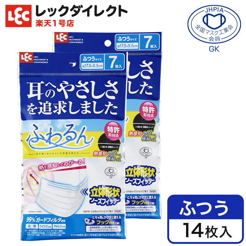 マスク 特許取得 普通 白マスク 耳が痛くなりにくい 極細ゴム 使い捨て 不織布 ふわるんマスク