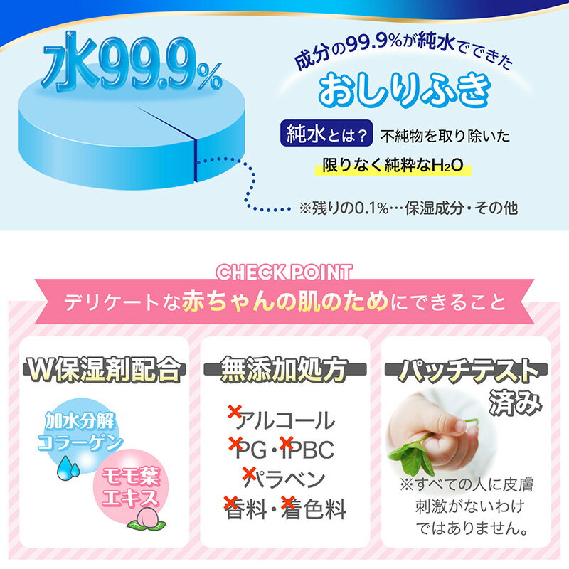 おしりふき 水99.9 厚手 水分たっぷり シート【送料無料】54枚×15個 計810枚【肌にやさしい】 おしり拭き お尻拭き お尻ふき 厚手 赤ちゃん ベビー トイレ ケアグッズ 赤ちゃんグッズ 赤ちゃん用品 ベビー用品 まとめ買い