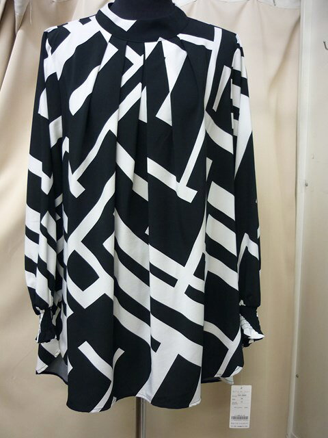 SALE！bell de jours幾何学柄モノトーンチュニック長袖ブラウス