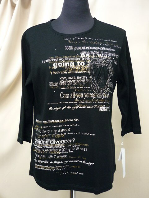 Rakuten - SALE日本製綿100％ロゴプリント7分袖レディースTシャツ（ブラック)【新品】