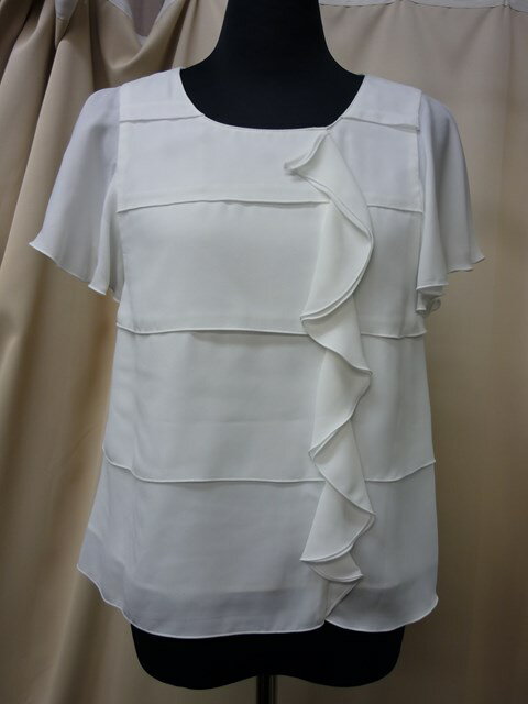 Rakuten - SALE！小さいサイズ(7号）KarL Park Laneフロントティアードフリル半袖シフォンブラウス（ホワイト）【アウトレット】【新品】