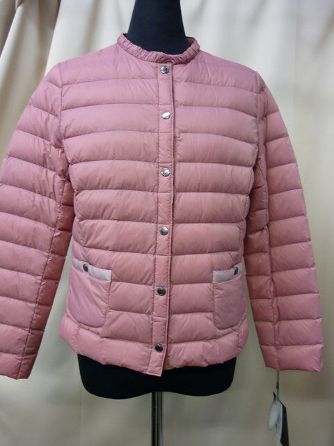 Down Coat - SALE!レディース軽量ノーカラーダウンジャケット(ピンク）【アウトレット】【新品】