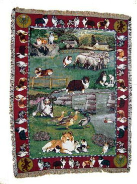 ゴブラン織りのタペストリー シェルティー W127×H182cm 犬の刺繍が素敵なラグ ベッドカバー ソファーカバー 新築祝い 贈り物 お返し ルシアン　送料無料