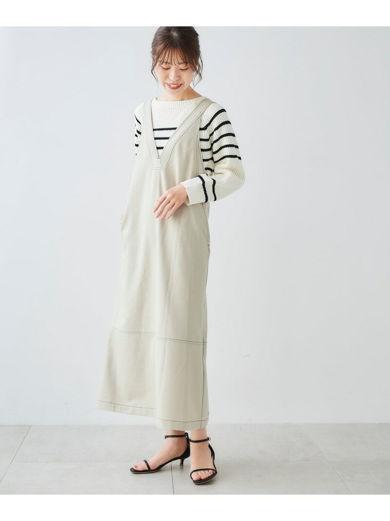 【SALE／30%OFF】バイカラーステッチジャンパースカート le.coeur blanc ルクールブラン ワンピース・ドレス ジャンパースカート ネイビー ベージュ【RBA_E】【送料無料】[Rakuten Fashion]のサムネイル