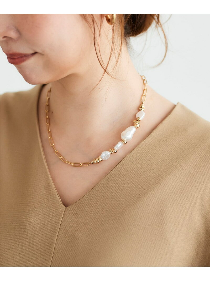 パール*ビーズチェーンネックレス le.coeur blanc ルクールブラン アクセサリー・腕時計 ネックレス ゴールド