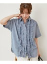《1枚で着映え!》フロントフリルレギュラーカラー半袖シャツ le.coeur blanc ルクールブラン トップス シャツ・ブラウス ネイビー ブルー ブラック...