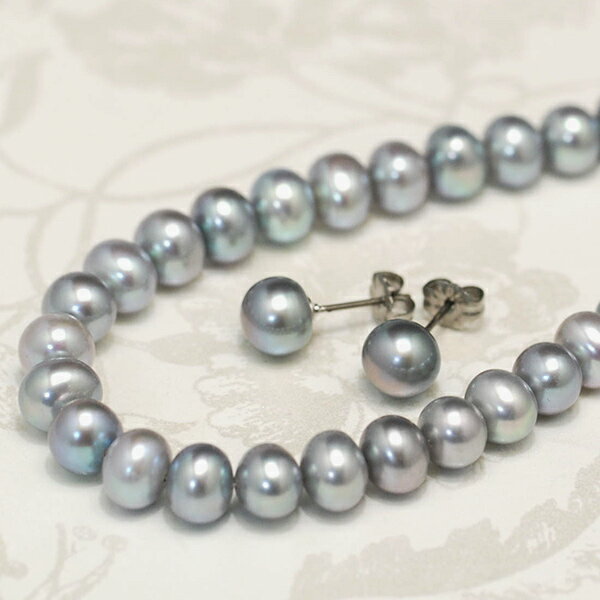 7mm グレー 淡水真珠 ネックレス ピアス / イヤリング セット 冠婚葬祭 いざという時心強い美珠フォーマルセット