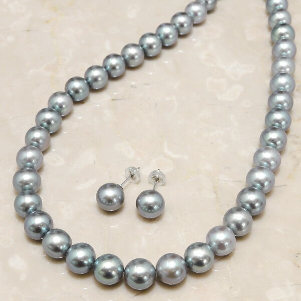 真珠ネックレス 上級 8mm グレー 淡水真珠 ネックレス ピアス/イヤリング セット　贅沢な大粒の美珠 シルバーグレー　品良く華やか　冠婚葬祭どの場面でも使えます