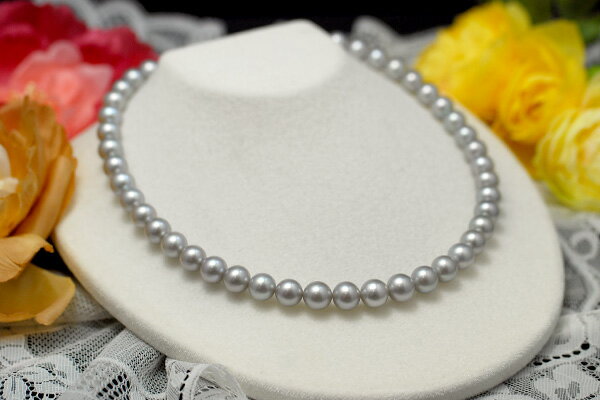 上級 8mm グレー 淡水真珠 ネックレス ピアス/イヤリング セット　贅沢な大粒の美珠 シルバーグレー　品良く華やか　冠婚葬祭どの場面でも使えます