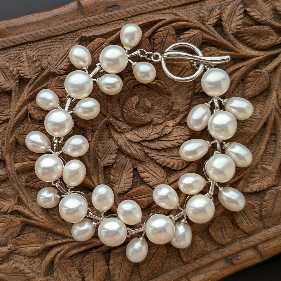 ホワイト淡水真珠ブレスレットこぼれ...